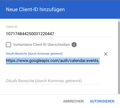 Neue Client-ID hinzufügen